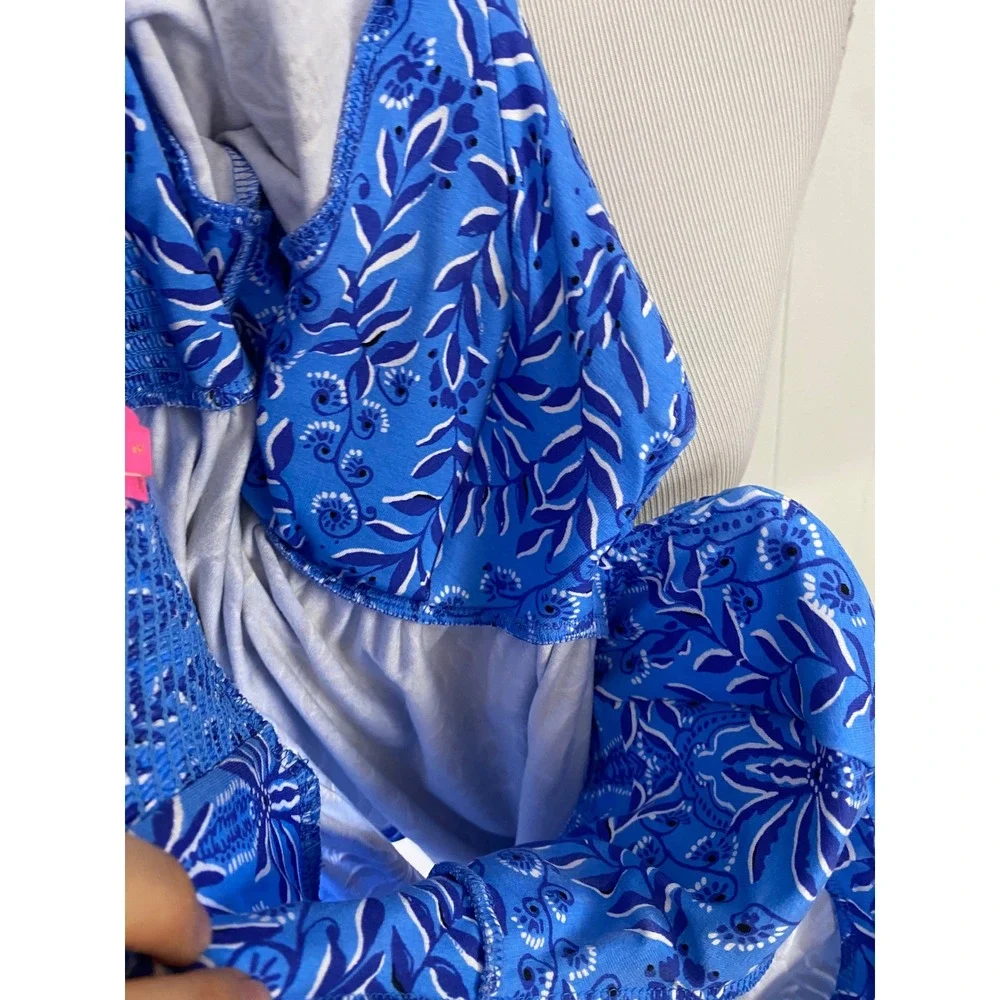 Lilly Pulitzer Abaco Blue Have It Both Rays Floriana Pullover Top Size S # 13448